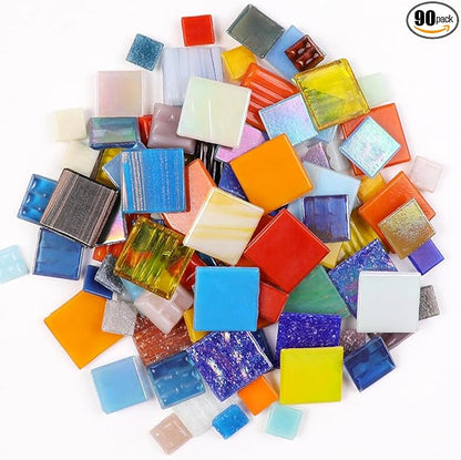 2cm (3/4") Square Vitreous Glass Mosaic Tiles for Crafts Bulk, 1 LB Colorful Mix Quartz Glass Tiles for DIY Art Crafts Kit Adult Kids and Home Deco (1cm,1.5 & 2cm Mix)