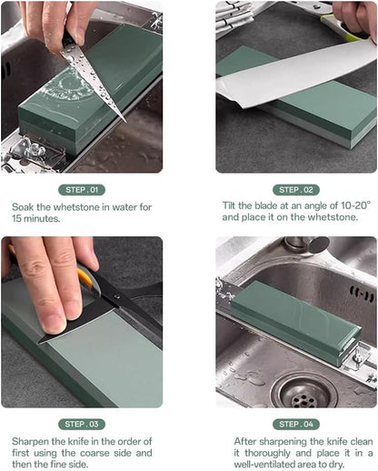 YKLP Knife Sharpening Stone,Whetstone Set Kitchen Knife Sharpener Stone 2 Side 400/1000 Grit,Wet Stones for Sharpening Chisel Blades, Knives, Scissor Blades