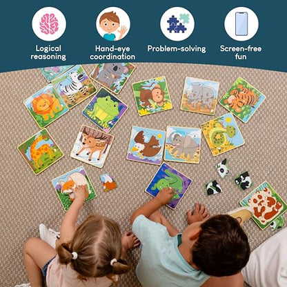 4 Pieces Wooden Puzzles Pack 16 Party Favors for Kids 1 to 5. Birthday Goodie Bags Stuffers (16 Count)