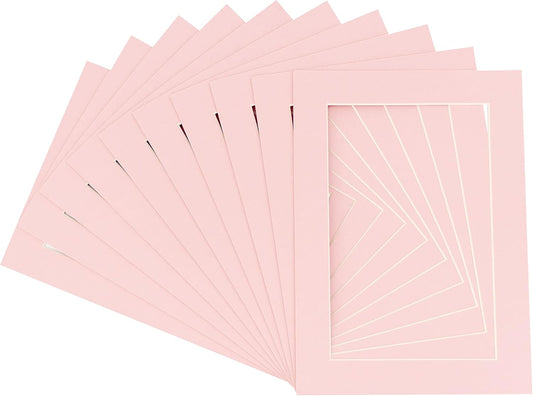 Pack of TEN 11x14 Mats Bevel Cut for 8.5x11 Photos - Acid Free Pink Precut Matboards For Pictures, Photos, Framing - 4-ply Thickness