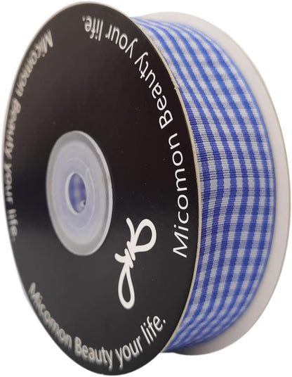 Blue and White Gingham Ribbon Plaid Ribbon 25 Yards Each Roll 100% Polyester (1", Blue) - Crafty Corner