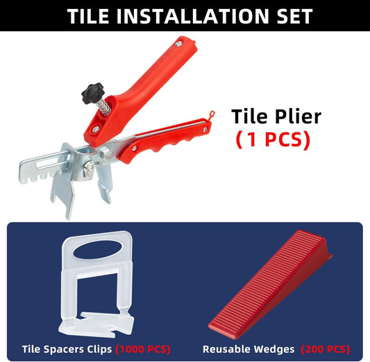Tile Leveling System with Tile Plier, 1000-Piece Tile Spacers Clips and 200-Piece Reusable Wedges, Tile Leveler Tool Set for Ceramic Tile and Stone Installation (1/16 Inch Tile Spacers)