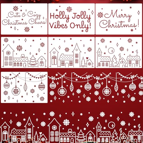 Christmas Window Stencils for Glass Christmas Village Stencil (7 Count)