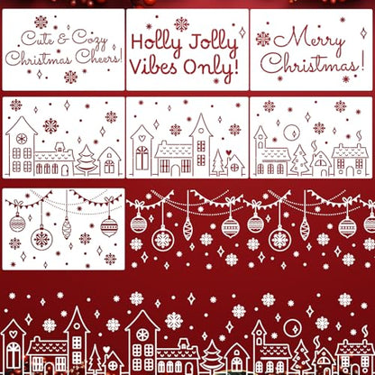 Christmas Window Stencils for Glass Christmas Village Stencil (7 Count)