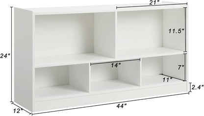 Kids Toy Storage Organizer, 5-Section Storage Cabinet for Organizing Books Toys, Wooden Bookshelf Daycare Furniture for School, Classroom Playroom, Nursery, Kindergarten (White)