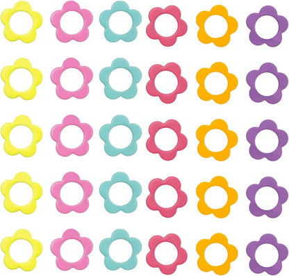 Hilsayum 30PCS Mini Size Stitch Markers Flower Shape Metal Stitch Markers Ring Multicolor Crochet Markers Knitting Weaving Tools