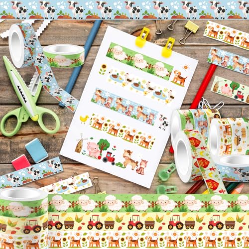 12 Pcs Farm Animals Washi Tape Farm Animals Masking Tape Decorations Farmhouse Cow Sheep Pig Ducks Decorative Paper Sticker for Vintage Journals (12 Count)