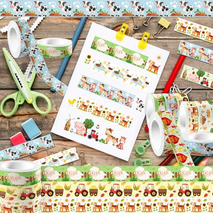 12 Pcs Farm Animals Washi Tape Farm Animals Masking Tape Decorations Farmhouse Cow Sheep Pig Ducks Decorative Paper Sticker for Vintage Journals (12 Count)