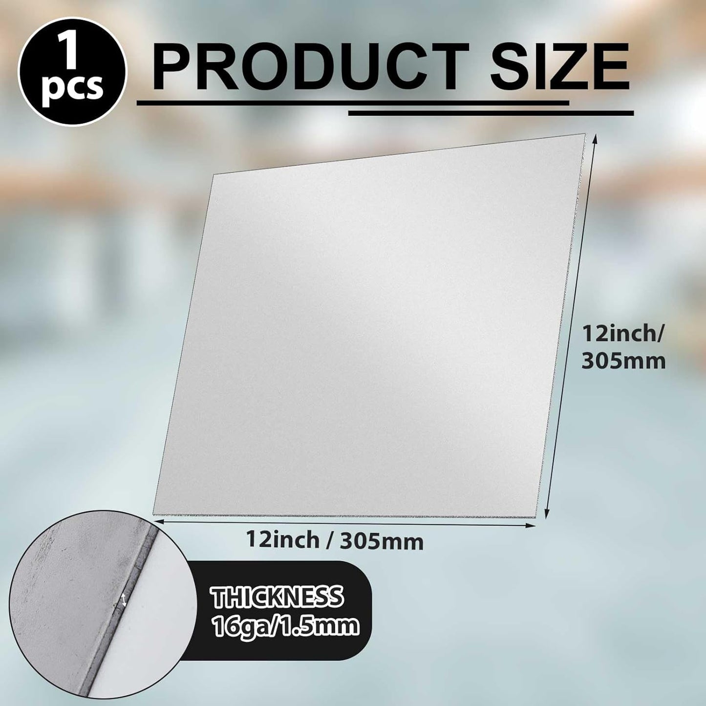 1pcs 16 Gauge 12 x 12 inch Metal Steel Sheet Steel Plate Mild Carbon Cold Rolled Square Weldable Metal Panels for Outside Industrial DIY Use Projects Weld Accessories