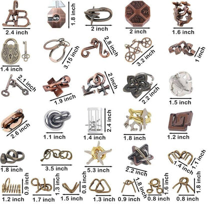 32Pcs Metal Brain Teaser Puzzles Cast Steel Teasers Puzzle for Kids Teens Magic Puzzles Games Toys IQ Education Smart Logic Test Toy Fidget Toys Party Favors for Kids Adults Challenge (32 Count)