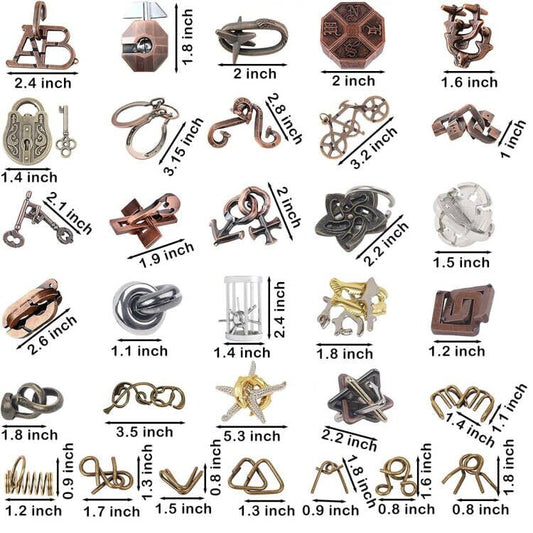 32Pcs Metal Brain Teaser Puzzles Cast Steel Teasers Puzzle for Kids Teens Magic Puzzles Games Toys IQ Education Smart Logic Test Toy Fidget Toys Party Favors for Kids Adults Challenge (32 Count)