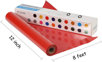 Guangyintong Red Heat Transfer Vinyl Rolls, 12" x 8ft, Easy to Cut & Weed, Glossy Surface, All Cutter Machines, Iron on Vinyl for T-Shirts