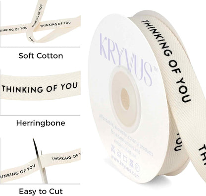 Thinking of You Ribbon - 5/8 Inch x 12 Yards Natural Twill Tape Ribbon, Cotton Herringbone Ribbons for Gift Wrapping, Birthdays, Weddings, Anniversaries, Valentine's Day, Mother's Day - Crafty Corner