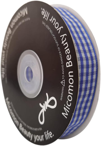 Blue and White Woven Edge Plaid Ribbon 100% Polyester Gingham Ribbon 25 Yards Each Roll (5/8", Blue) - Crafty Corner