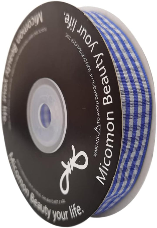 Blue and White Woven Edge Plaid Ribbon 100% Polyester Gingham Ribbon 25 Yards Each Roll (5/8", Blue) - Crafty Corner
