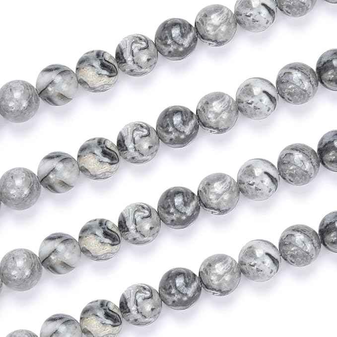 90pcs Adabele Natural Landscape Jasper Healing Gemstone 4mm (0.16 inch) Small Round Beads Gem Stone Spacer for Craft Jewelry Making GF19-4
