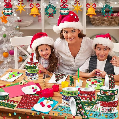 12 Pcs Christmas Washi Tape Merry Christmas Print Masking Tape Christmas Tree Snowman Santa Claus Pattern Decorative Paper Sticker for Christmas Party Holiday Scrapbook Handbook Sticker (12 Count)