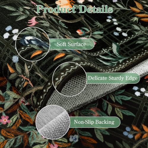 Floral Washable Runner Rug 2x8 Non Slip