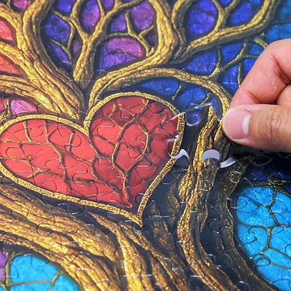 Colorful Vibrant Stained Glass Style Artwork Tree of Life 500 Pieces Very Large Pieces Jigsaw Puzzle