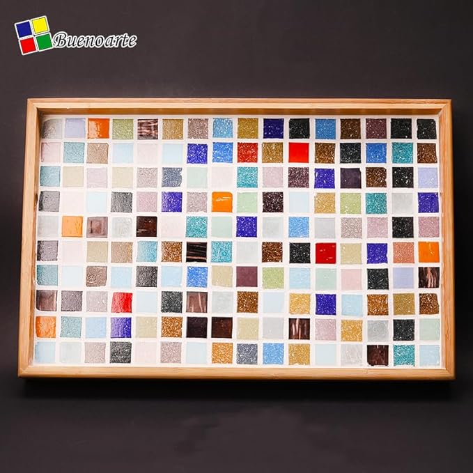 2cm (3/4") Square Vitreous Glass Mosaic Tiles for Crafts Bulk, 1 LB Colorful Mix Quartz Glass Tiles for DIY Art Crafts Kit Adult Kids and Home Deco (Blue Mix)