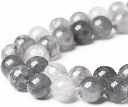 36pcs 10mm Natural Grey Cloud Crystal Stone Beads for Jewelry Making Energy Healing Power Stone Beads DIY Bracelet Necklace Accessories 15"(10mm, Grey Cloud Crystal)