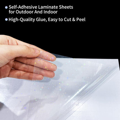 36 Sheets Holographic Sticker Paper,Holographic Laminate Sheets,A4 Size Clear Vinyl Sticker Sheets Self-Adhesive Rainbow Overlay Sheets,11.7 x 8.3 Inches（Star）