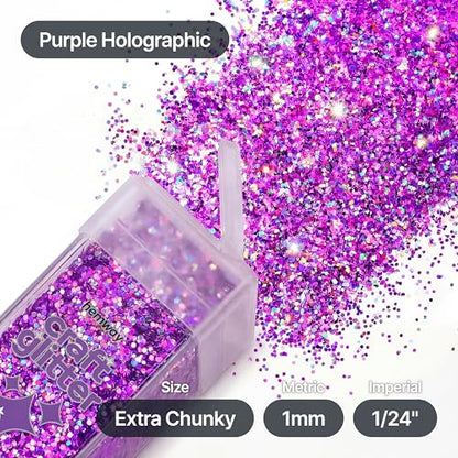 Craft Glitter Shaker Purple Holographic 130g Extra Chunky (3.8 Ounce)