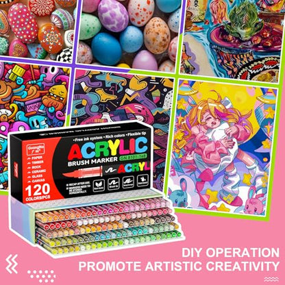 Acrylic Paint Markers for Coloring 120 Colors with 30% More Ink (120 Count)