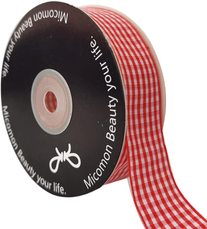 1 Inch Red and White Woven Edge Gingham Ribbon 25 Yards Each Roll 100% Polyester (1", red) - Crafty Corner