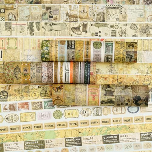 36 Rolls Vintage Washi Tape Pack Retro Arts Adhesive Tapes Wide Chronicle Decorative Masking Tape Sets for Craft (36 Count)