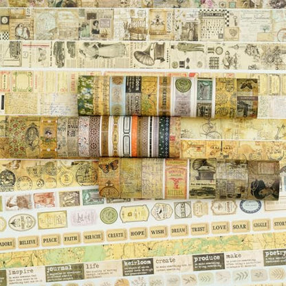 36 Rolls Vintage Washi Tape Pack Retro Arts Adhesive Tapes Wide Chronicle Decorative Masking Tape Sets for Craft (36 Count)