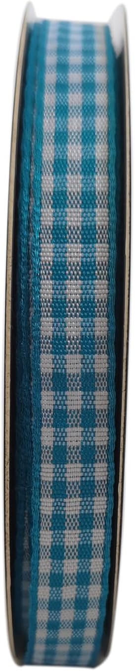 Micomon Vivid Blue and White Woven Edge Plaid Ribbon 100% Polyester Gingham Ribbon 25 Yards Each Roll (3/8",Vivid Blue) - Crafty Corner