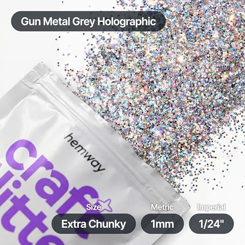 Craft Glitter Gun Metal Grey Holographic 100g Extra Chunky Glitter (3.5 Ounce)
