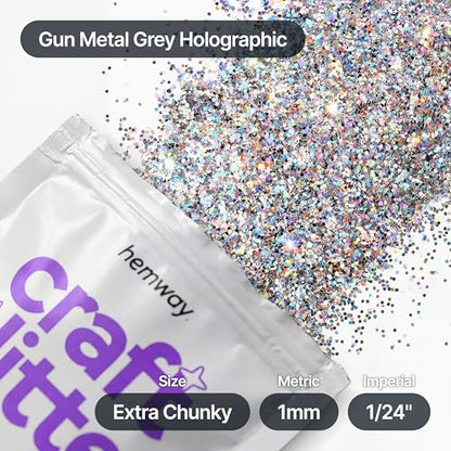 Craft Glitter Gun Metal Grey Holographic 100g Extra Chunky Glitter (3.5 Ounce)