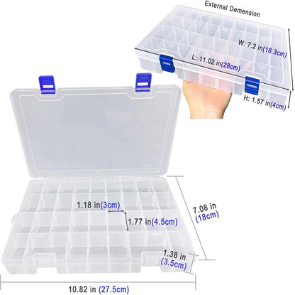Qualsen Plastic Organizer Storage Box with Adjustable Dividers, Fishing Tackle Box and Bead Organizer Box for Jewelry, Beads, Earrings, Tools, Fishing Hooks, and Small Accessories（34 Grid x 3）