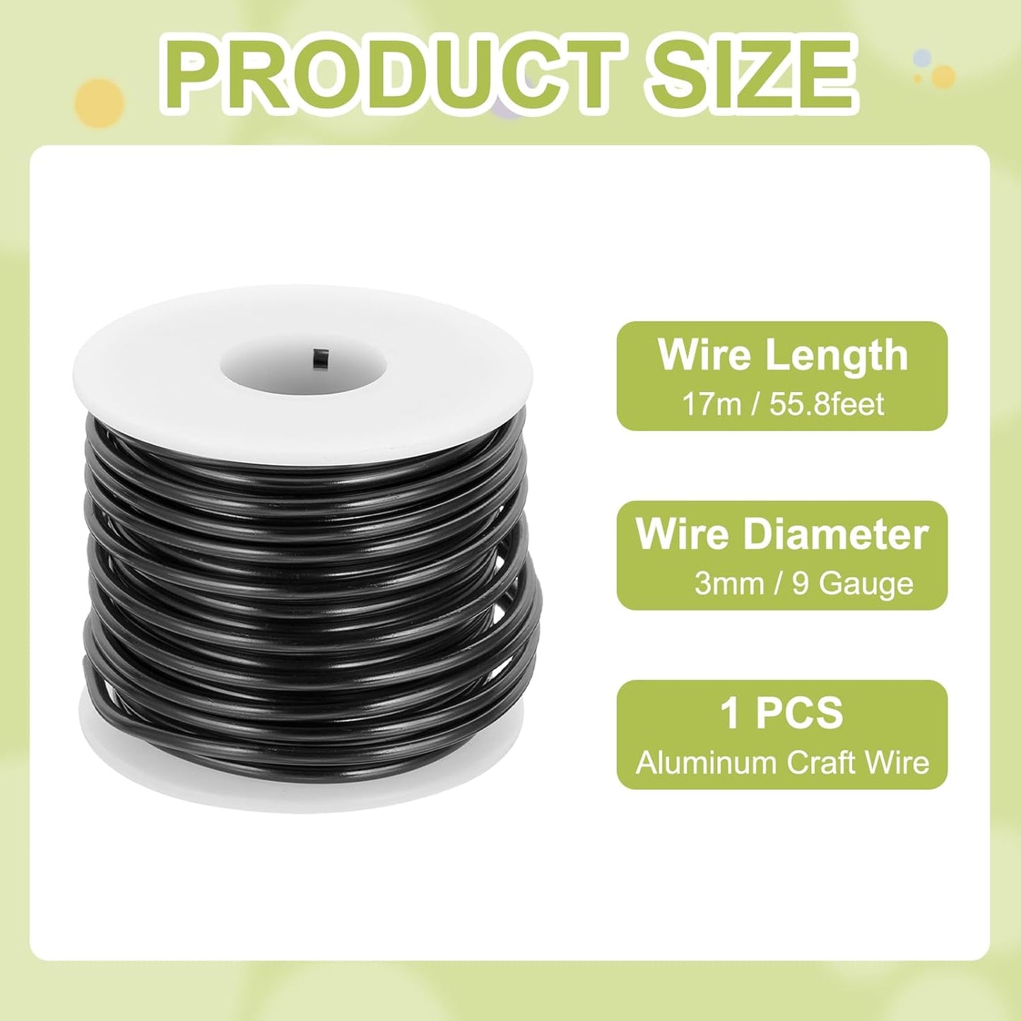 MECCANIXITY 9 Gauge Anodized Aluminum Craft Wire Bendable Bonsai Training Wire 56 Feet 3mm for Sculpting Crafts Wreath Floral Beading Jewelry Making, Black