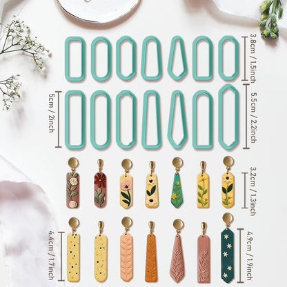 14pcs Rectangle Clay Cutters, Polymer Clay Cutting Tools for Earrings Making, Clay Jewelry Making Kit for Handicraft Enthusiasts