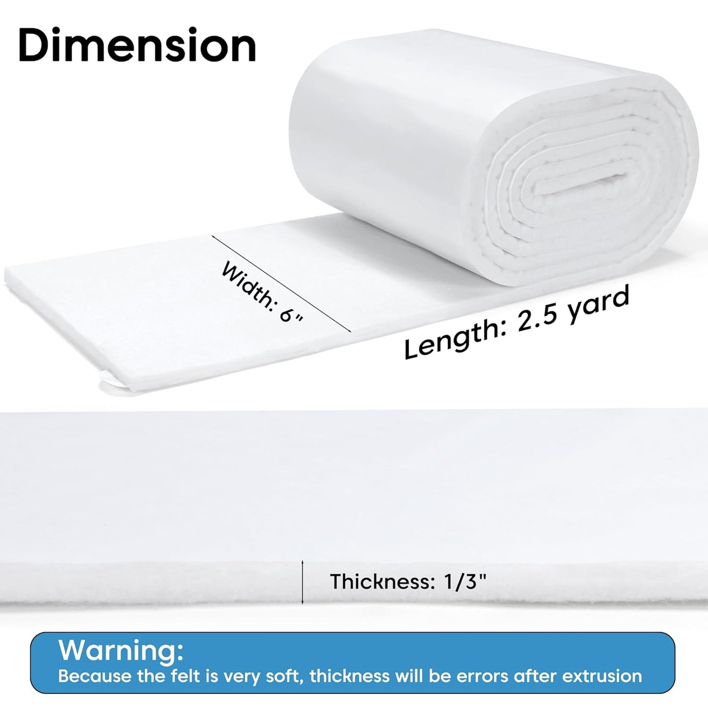 Pllieay Thickened Adhesive Felt Padding, 1/3" Thick 6" x 2.5yd Quality Rayon Blend Orthopedic Felt Roll, White Felt Adhesive Roll for Providing Cushioning and Support in Pain Foot