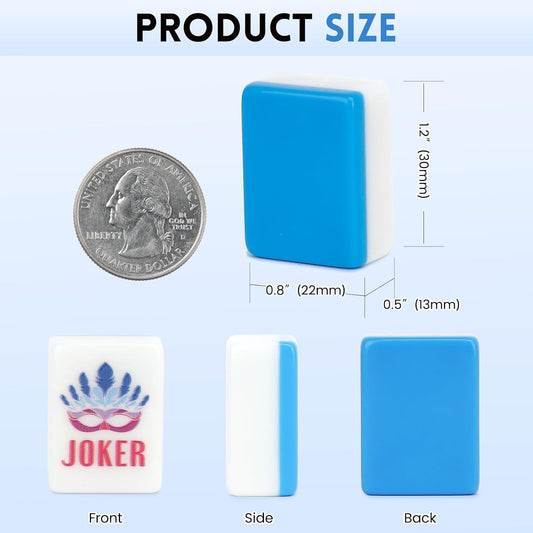 American Mahjong Tile Set,166 Tiles White Blue Melamine Tiles,Mahjong Game Set with Portable Travel case