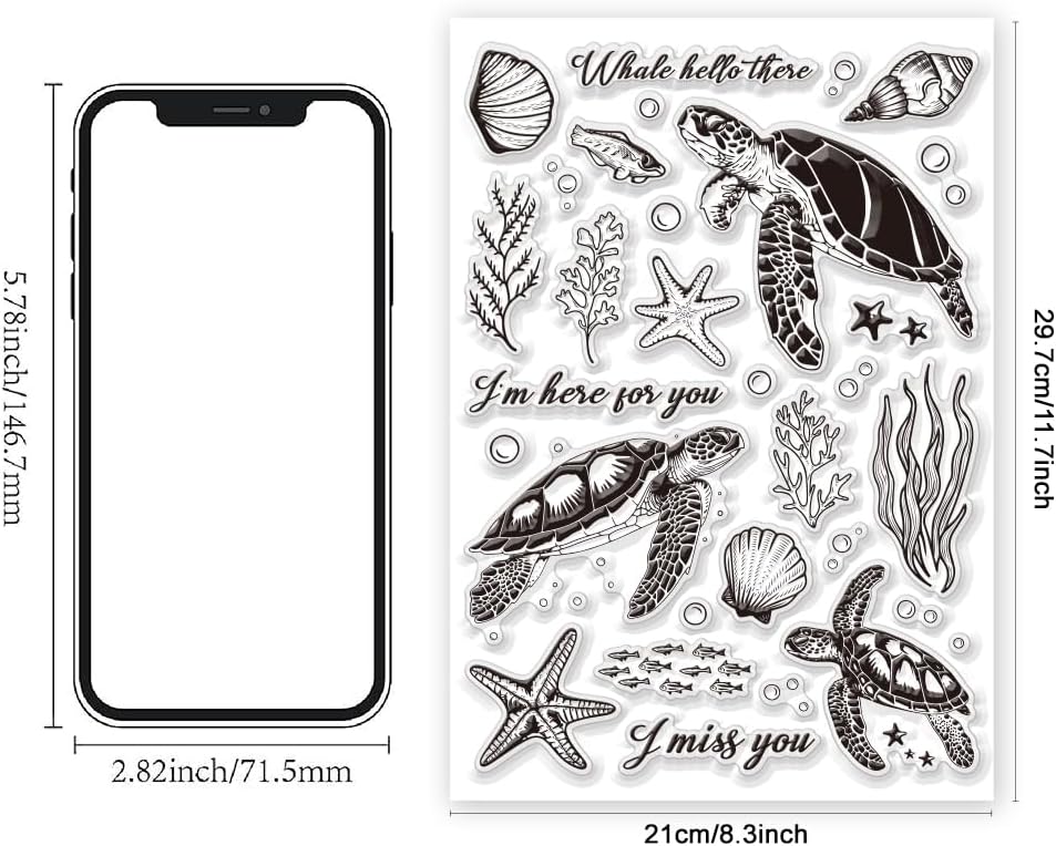 11.7 x 8.3 inch Sea Turtle Clear Stamps for Card Making Marine Organism Rubber Stamps Background Stamps for Card Making Holiday DIY Handmade Decoration Scrapbooking journaling Stamps - Crafty Corner