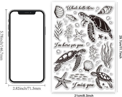 11.7 x 8.3 inch Sea Turtle Clear Stamps for Card Making Marine Organism Rubber Stamps Background Stamps for Card Making Holiday DIY Handmade Decoration Scrapbooking journaling Stamps - Crafty Corner