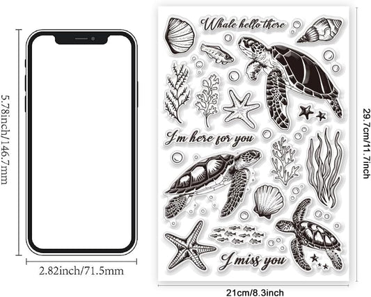 11.7 x 8.3 inch Sea Turtle Clear Stamps for Card Making Marine Organism Rubber Stamps Background Stamps for Card Making Holiday DIY Handmade Decoration Scrapbooking journaling Stamps - Crafty Corner