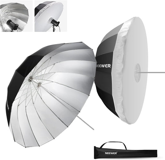 NEEWER 65"/165cm Parabolic Reflective Umbrella Photography with Silver Inner, Soft Lighting with Diffuser Cover, Bag, Quick Fold for Camera Photo Studio Video Light Shooting Monolight Flash, NS3U