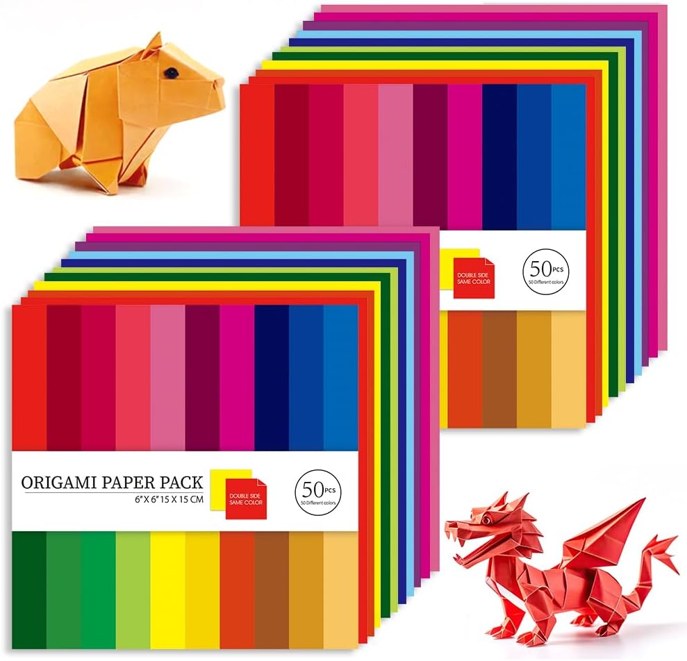 Origami Paper Kit 100 Sheets 70GSM 6 Inch Square Double Sided Color 50 Vivid Solid Colors for Hand Crafts Origami Paper Arts Creativity. Solid Color - Crafty Corner