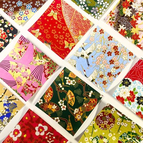 50 Origami Paper Yuzen Washi Paper Different Patterns Japanese Print 3x3 inches for Wedding Decor Japanese Designs