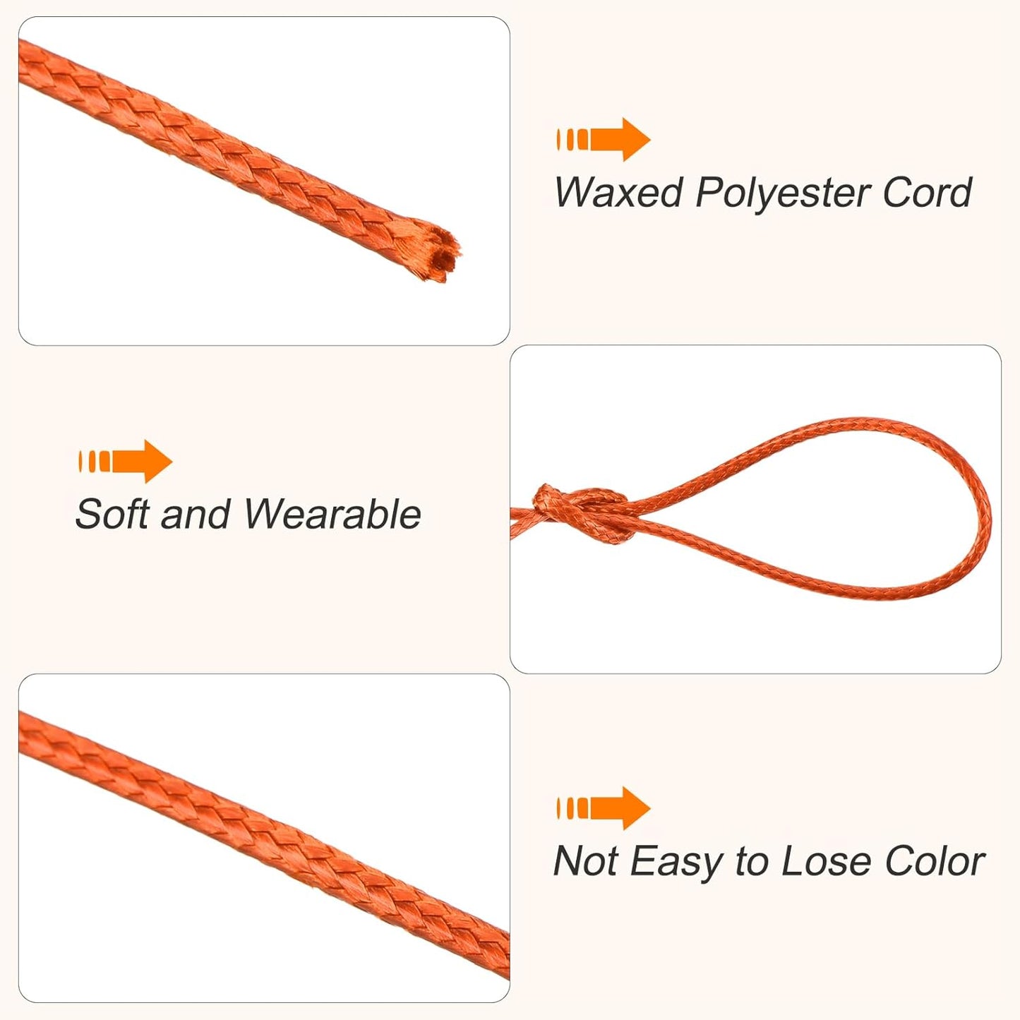 MECCANIXITY Waxed Cord 1.5mm Waxed Polyester Cord 175 Yard Wax String for Bracelet Making,Necklaces, Beading,Jewelry Making and DIY Crafts(Orange)