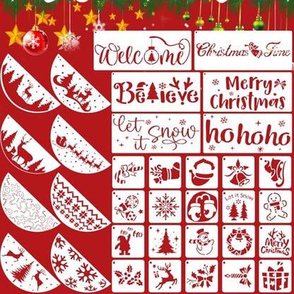 34pcs Christmas Stencils for Painting On Wood Reusable Xmas Stencils Set Holiday Templates for DIY Crafts Home Decor Art Projects (34 Count)