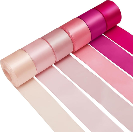 1-1/2 Inch Pink Satin Ribbons for Crafts, 6 Rolls Single-Faced Pink Assorted Ribbons for Gift Wrapping Flower Bouquet Wedding Invitations Bridal Shower Hair Bows Garland Party Decor - Crafty Corner