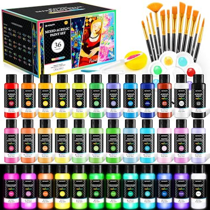 52 PCS Classic & Pastel & Glow in the Dark Acrylic Paint Set
