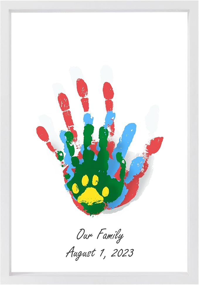 Clear Family Handprint Kit - Gifts for New Parents, Family Gifts - DIY Handmade Keepsake Wooden Frame - 5 Non -Toxic Paint Included - Transparent Sheets (White)